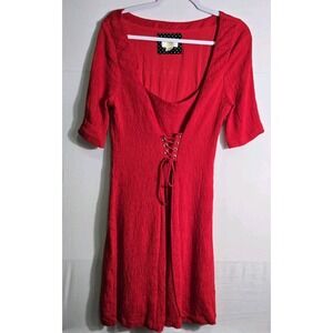 Maeve By Anthropologie Women's Dress Size 14‎ Red Crinkled Gauze  Midi Dress